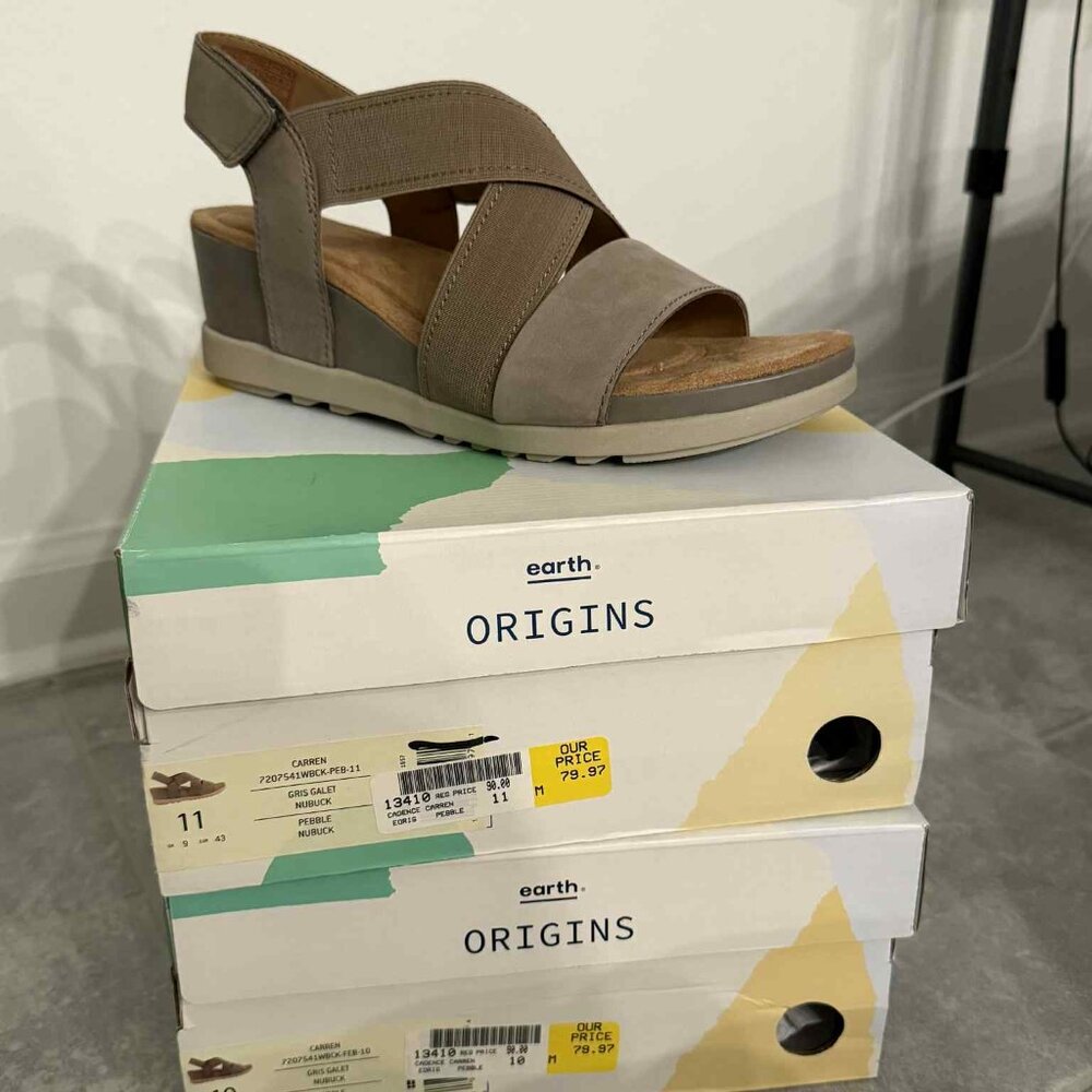 Earth Origins Carren Sandals – Pebble Nubuck – Size 10 & 11 – NIB